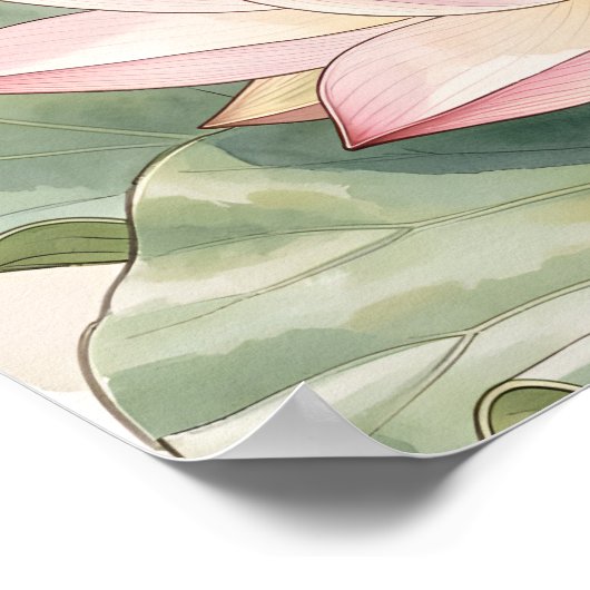  Blue Swallowtail Butterfly With Lotus Flower Art ポスター (角)