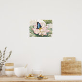  Blue Swallowtail Butterfly With Lotus Flower Art ポスター (キッチン)