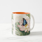 Blue Swallowtail Butterfly With Lotus Flower Name ツートーンマグカップ (正面右)