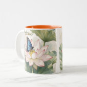 Blue Swallowtail Butterfly With Lotus Flower Name ツートーンマグカップ (正面左)