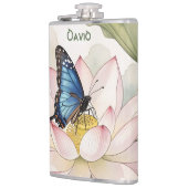 Blue Swallowtail Butterfly With Lotus Flower Name フラスク (左)