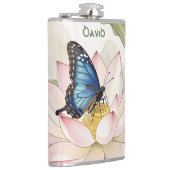 Blue Swallowtail Butterfly With Lotus Flower Name フラスク (右)