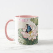 Blue Swallowtail Butterfly With Lotus Flower Name マグカップ (左)