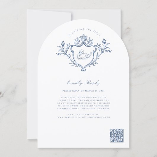 Blue Swan Crest Toile Wedding All in One 招待状 (裏面)