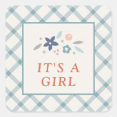 Blue Sweet Floral Baby Girl Envelope Seal Label スクエアシール (正面)