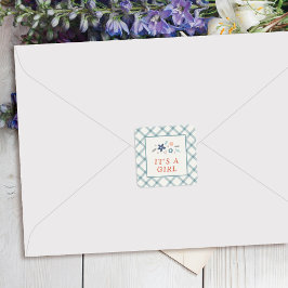 Blue Sweet Floral Baby Girl Envelope Seal Label スクエアシール