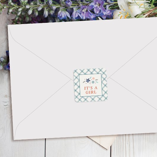 Blue Sweet Floral Baby Girl Envelope Seal Label スクエアシール