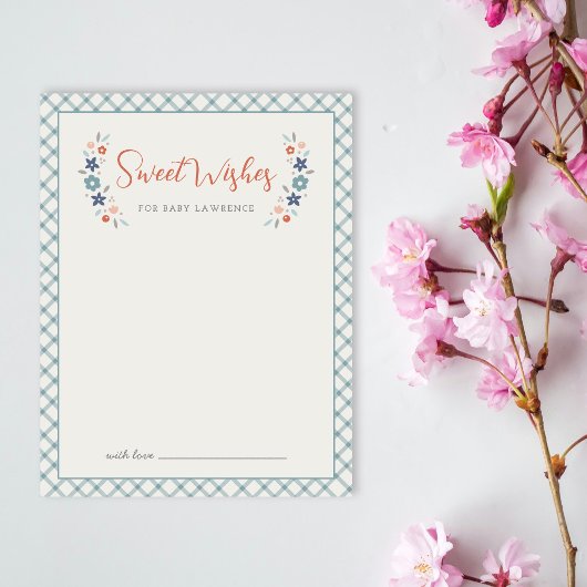 Blue Sweet Floral Wishes For Baby Shower Card  ノートカード