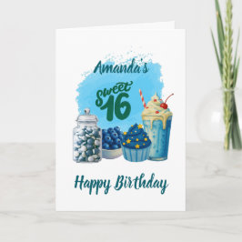 Blue Sweet Sixteen Birthday Card カード