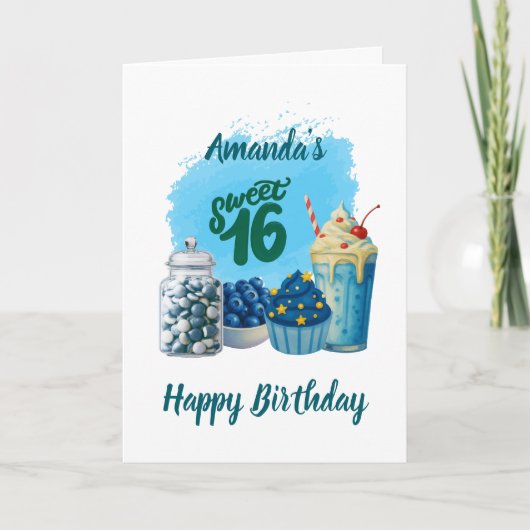 Blue Sweet Sixteen Birthday Card カード (正面)