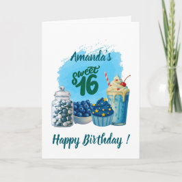 Blue Sweet Sixteen Birthday Card カード