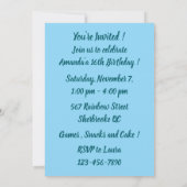 Blue Sweet Sixteen Birthday Invitation 招待状 (裏面)