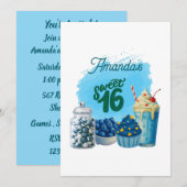 Blue Sweet Sixteen Birthday Invitation 招待状 (正面/裏面)