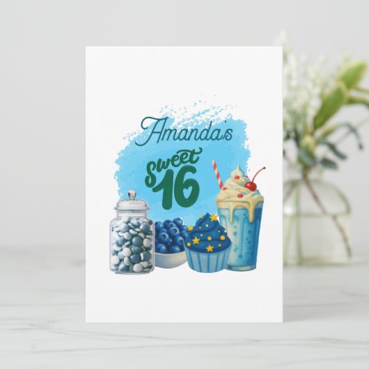 Blue Sweet Sixteen Birthday Invitation 招待状 (スタンド正面)