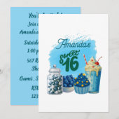 Blue Sweet Sixteen Birthday Invitation 招待状 (正面/裏面)