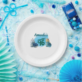Blue Sweet Sixteen Paper Plates ペーパープレート