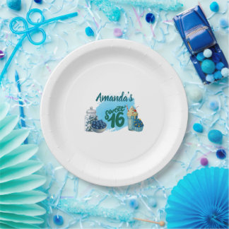 Blue Sweet Sixteen Paper Plates ペーパープレート