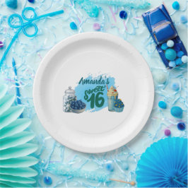 Blue Sweet Sixteen Paper Plates ペーパープレート
