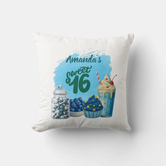 Blue Sweet Sixteen Pillow クッション (正面)