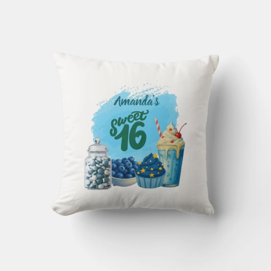 Blue Sweet Sixteen Pillow クッション (正面)