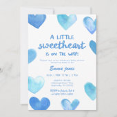 Blue Sweetheart Is On The Way Baby Shower 招待状 (正面)
