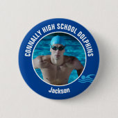 Blue Swim Team Photo High School Swimmer 缶バッジ (正面)