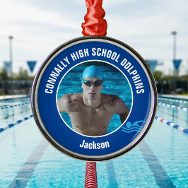 Blue Swim Team Photo Swimmer Christmas Gift メタルオーナメント