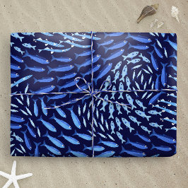 Blue Swimming Ocean Fish - Dark ラッピングペーパー