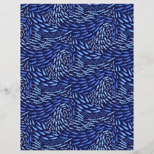 Blue Swimming Ocean Fish - Dark Scrapbook Paper (裏面)