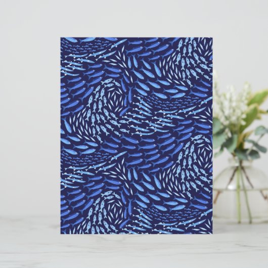 Blue Swimming Ocean Fish - Dark Scrapbook Paper (スタンド正面)