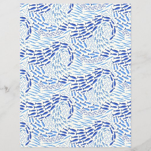 Blue Swimming Ocean Fish - Light Scrapbook Paper (裏面)
