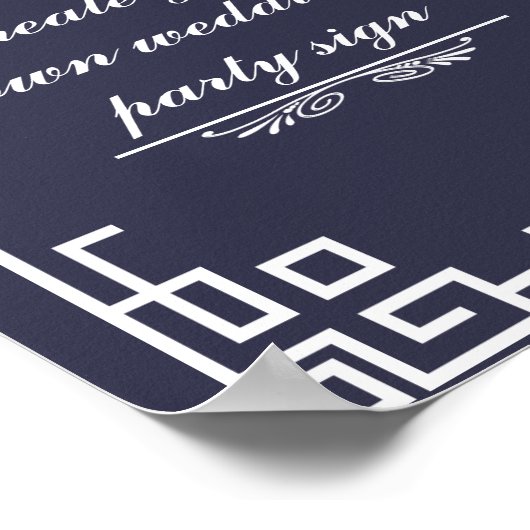 Blue Swirl White Border Wedding Party Sign ポスター (角)