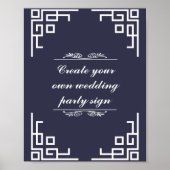Blue Swirl White Border Wedding Party Sign ポスター (正面)