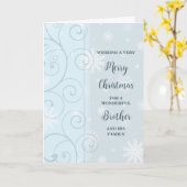 Blue Swirls Brother & Family Merry Christmas カード (黄色い花)