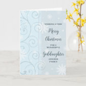 Blue Swirls Goddaughter & Family Merry Christmas カード (黄色い花)