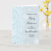 Blue Swirls Granddaughter & Family Merry Christmas カード (黄色い花)