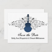 Blue Swirls Guitar日付ポストカードを保存 案内ポストカード (正面/裏面)