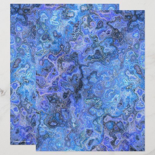 Blue Swirly Marble Scrapbook Paper 2-Sided Page (正面/裏面)