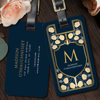 Blue Sword Shield Medieval Fantasy Monogram ラゲッジタグ