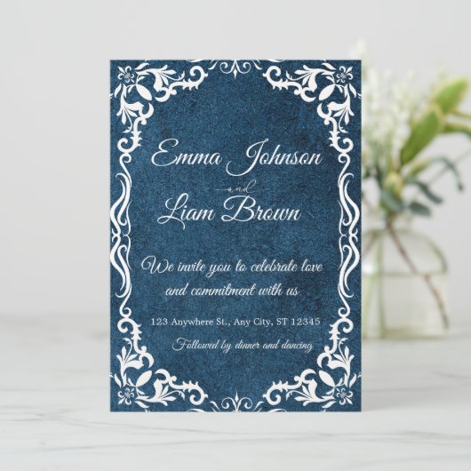 Blue Talavera Mexican Spanish Wedding Invitation 招待状 (スタンド正面)