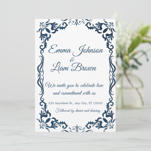 Blue Talavera Mexican Spanish Wedding Invitation 招待状 (スタンド正面)