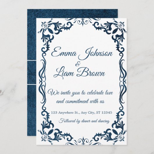Blue Talavera Mexican Spanish Wedding Invitation 招待状 (正面/裏面)
