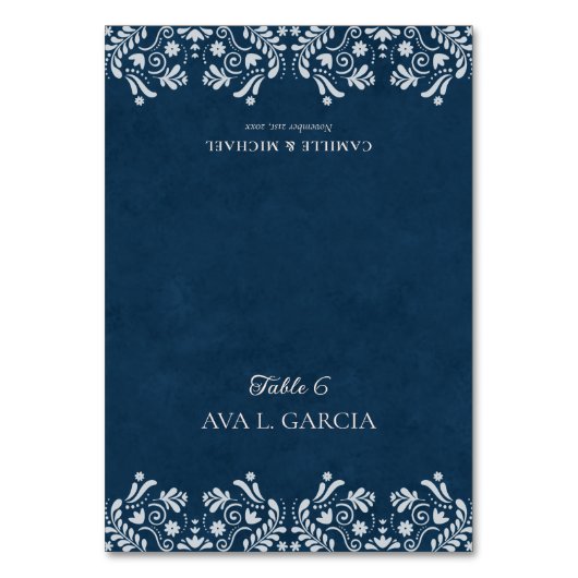 Blue Talavera Mexican Theme Wedding Place Cards テーブルナンバー (正面)