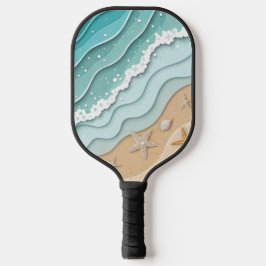 BLUE & TAN DIMENSIONAL LOOKING BEACH SCENE ピックルボールラケット