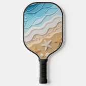 BLUE & TAN DIMENSIONAL LOOKING BEACH SCENE ピックルボールラケット (正面)