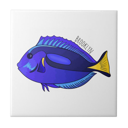 Blue tang fish cartoon illustration タイル (正面)