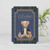 Blue Tartan Plaid | Christmas Teddy Bear シーズンカード (スタンド正面)