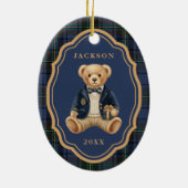 Blue Tartan Plaid | Christmas Teddy Bear セラミックオーナメント (裏面)