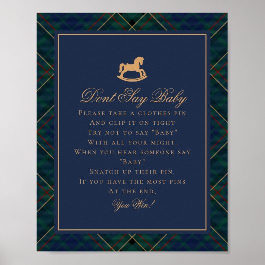 Blue Tartan Plaid Rocking Horse Dont Say Baby ポスター (正面)