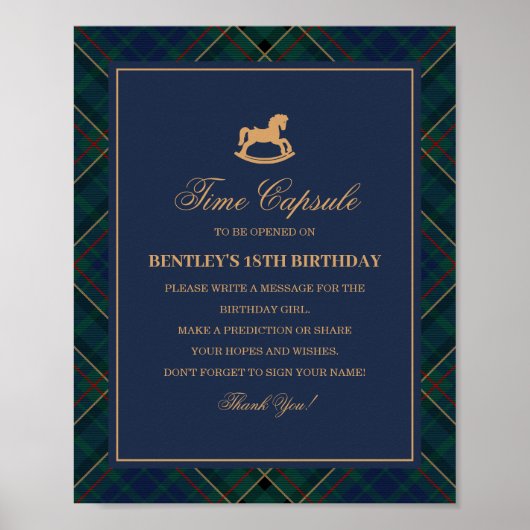 Blue Tartan Plaid Rocking Horse Time Capsule ポスター (正面)